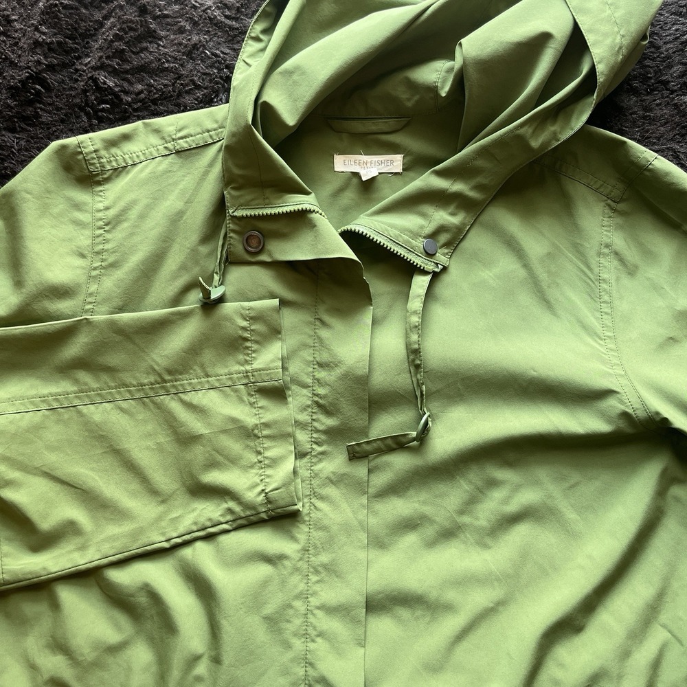 Eileen Fisher Anorak Jacket Womens PS Green Excellent Hooded Drawstring Utility